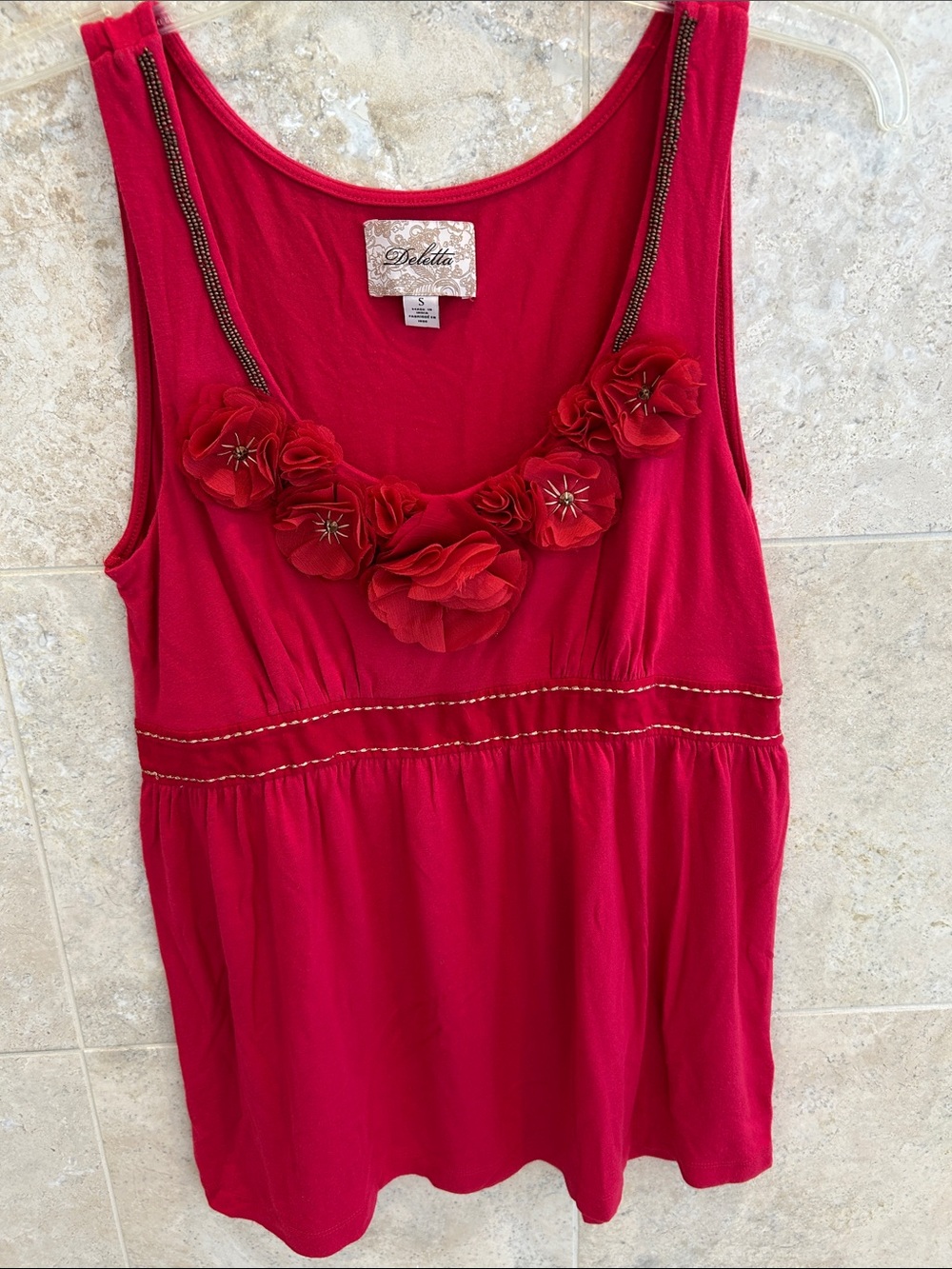 Deletta Vibrant Red Floral-Appliqué Tank